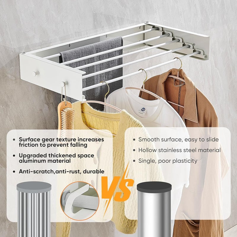 PROMOM Clothes Drying Rack 31.5 inches Foldable Wall Mount Laundry Rack Folding Indoor Drying Rack Clothing Collapsible Hidden Space Saver with Wall Template 5 Rods White - Image 4